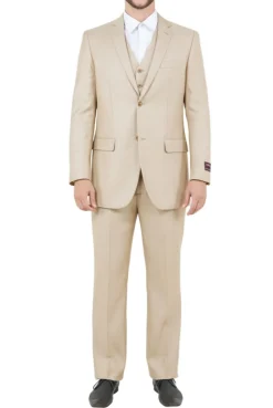 Light Beige 3 Piece Modern Fit Suit 2 Button V-Neck Vest