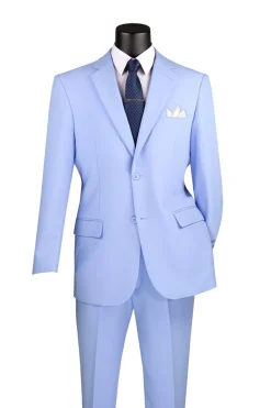 Light Blue Regular Fit Men's 2 Piece Business Suit 2 Button