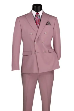 Lilac Slim Fit Double Breasted 2 Piece Suit with Adjustable Waistband
