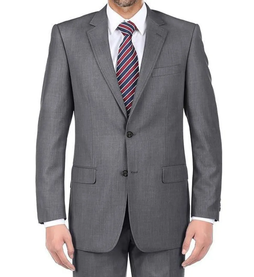 (Limited Sizes) Gray 100% Virgin Wool Regular Fit Pick Stitch 2 Piece Suit