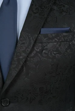 (Limited Sizes) Men's Black Paisley Pattern 2 Piece Slim Fit Suit