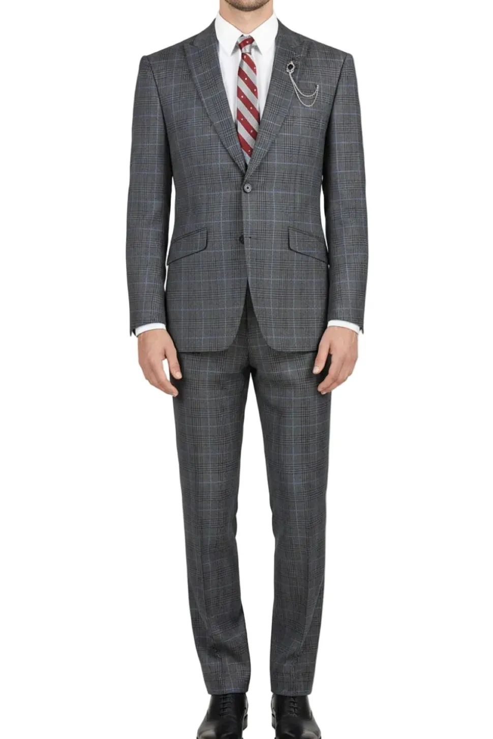 (38L, 40L, 52L) Slim Fit Charcoal 2 Piece Glen Plaid Suit