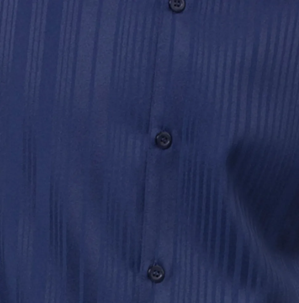 (L) Navy Tone-on-tone Vertical Striped Walking Suit 2 Piece Short Sleeve Set