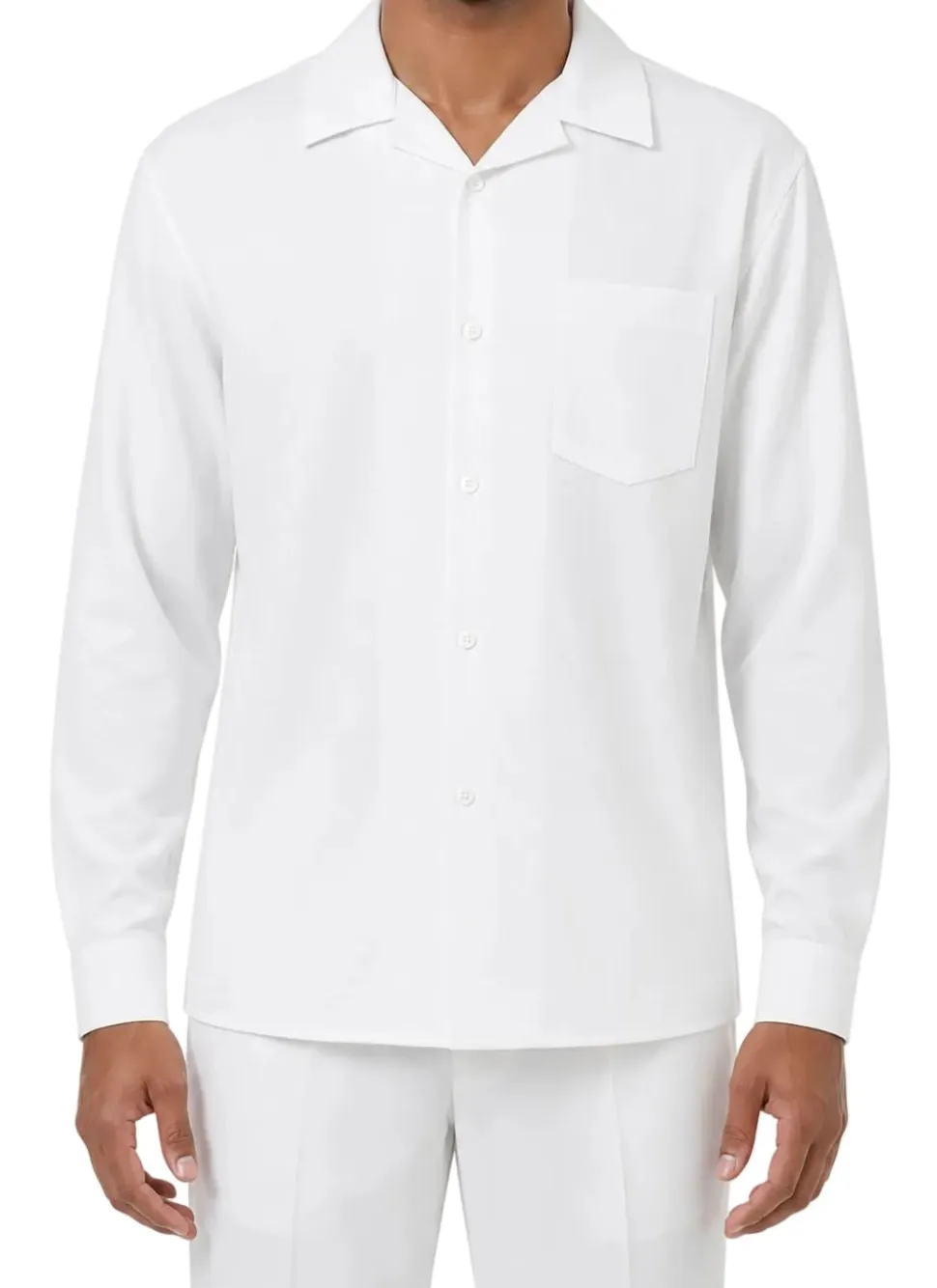 Long Sleeve Walking Suit 2 Piece Set with Flexible Waist Pants in White