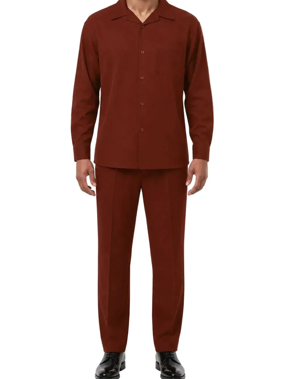 Long Sleeve Walking Suit 2 Piece Set with Flexible Waist Pants in Maroon