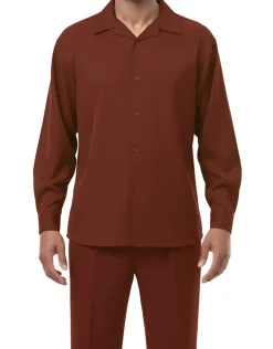 (L) 2-Piece Long Sleeve Walking Suit Set - Maroon