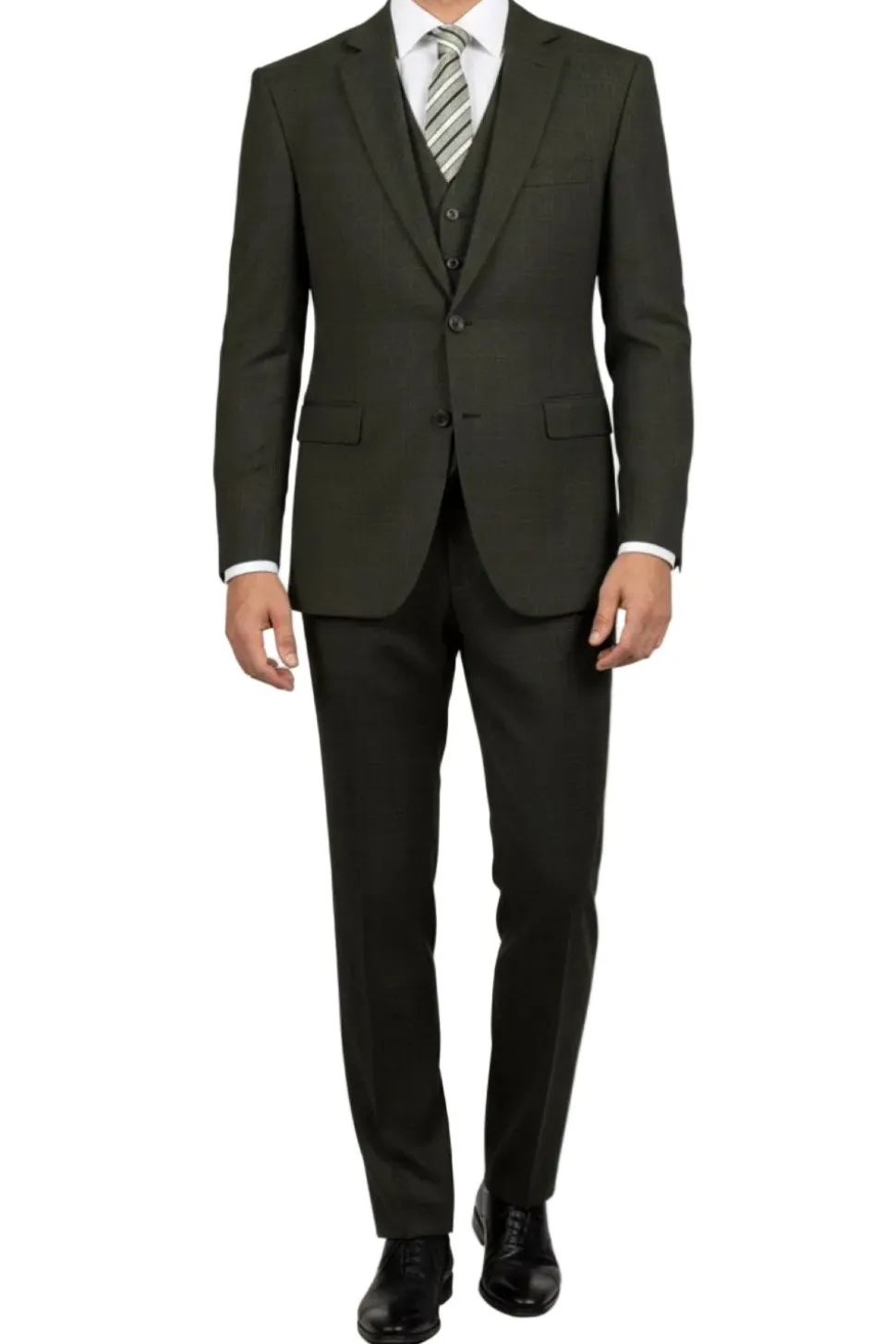 (40L) 3 Piece Regular Fit Glen Plaid Olive Suit