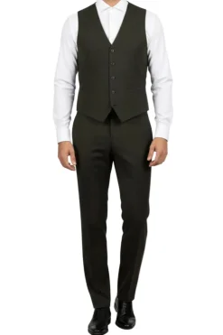 (40L) 3 Piece Regular Fit Glen Plaid Olive Suit