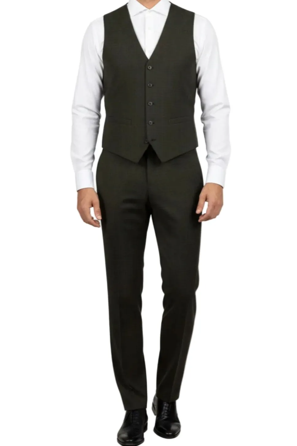 (40L) 3 Piece Regular Fit Glen Plaid Olive Suit