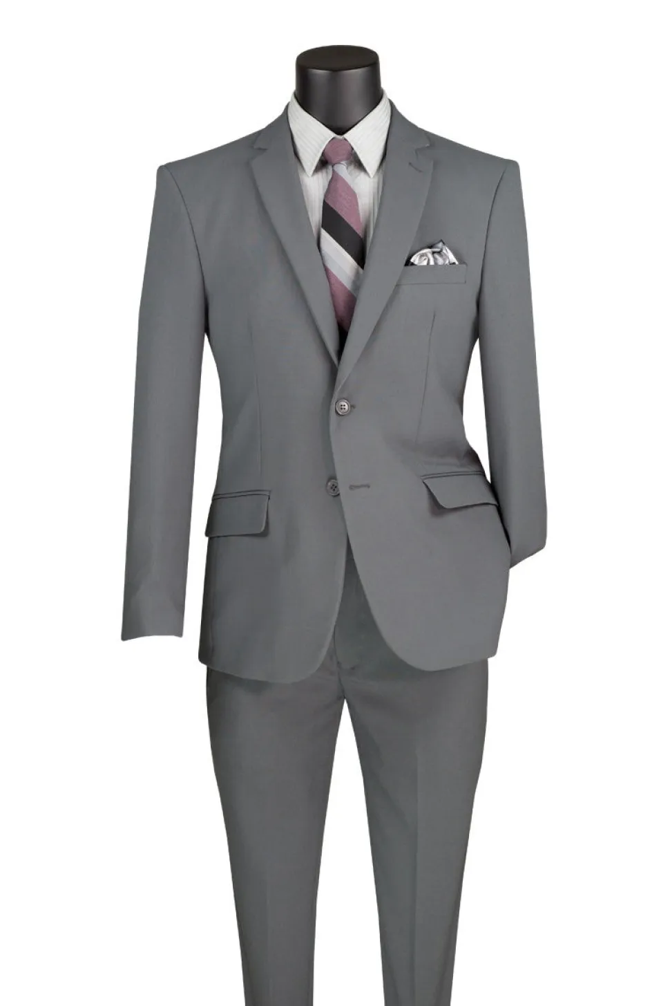 (46L, 46R) Medium Gray Slim Fit Men's 2 Piece Business Suit 2 Button