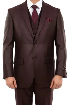 (42L, 42R) 3 Piece Modern Fit Suit - Burgundy