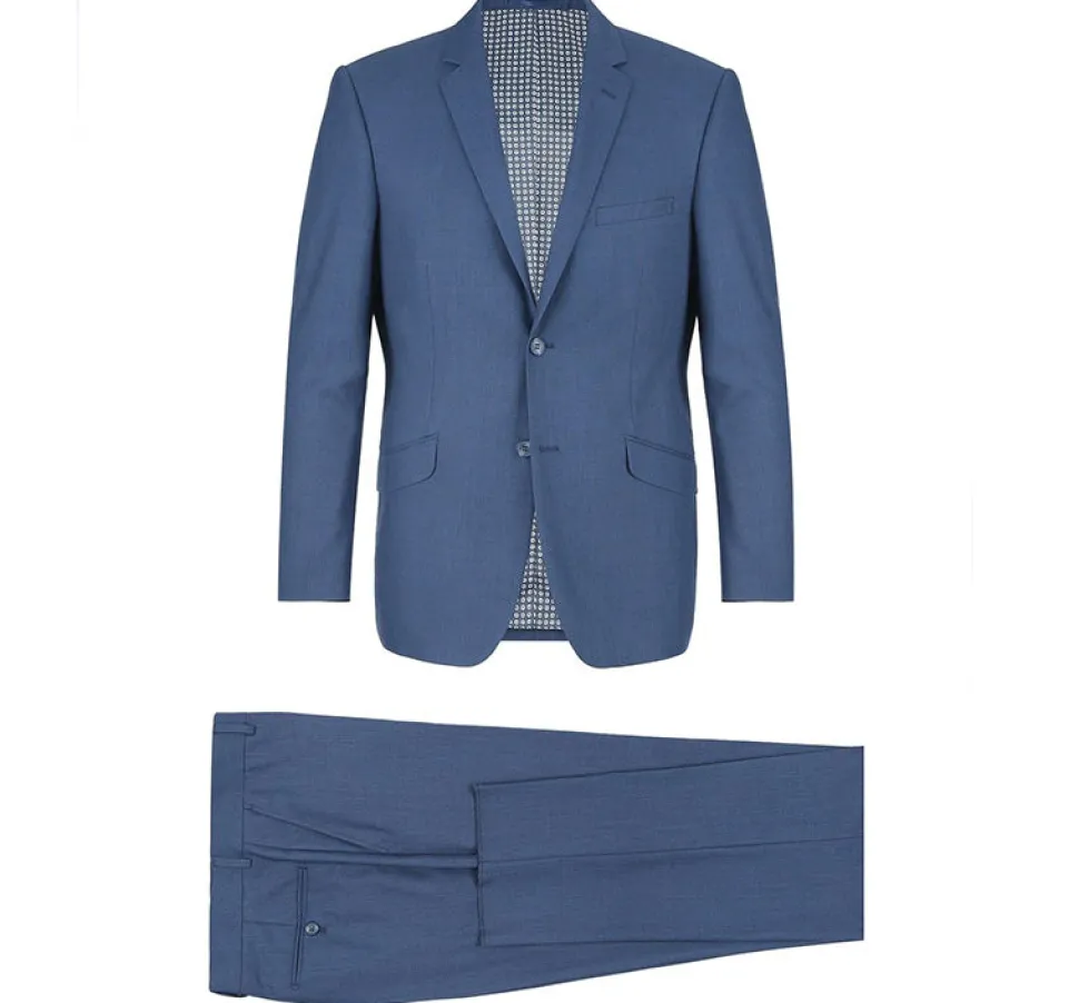 (38L,38R,40S,50R) Slim Fit 2 Piece Notch Lapel 2 Button Suit In Blue