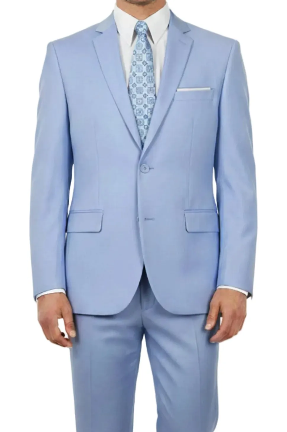 (38L, 42S, 46R, 48L, 50R) Light Blue Slim Fit Men's 2 Piece Business Suit 2 Button