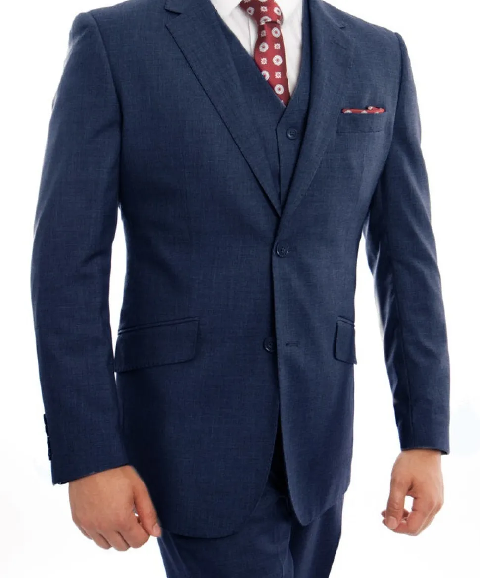 (40L) Wool Suit Modern Fit Italian Style 3 Piece in Indigo