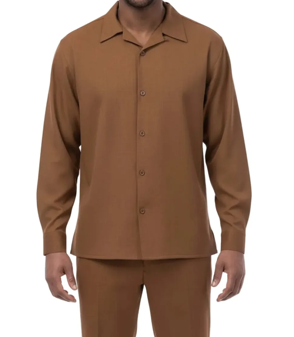 (L & 3XL) 2-Piece Long Sleeve Walking Suit Set - Taupe