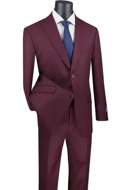 Maroon Modern Fit 2 Piece Suit Textured Solid with Peak Lapel