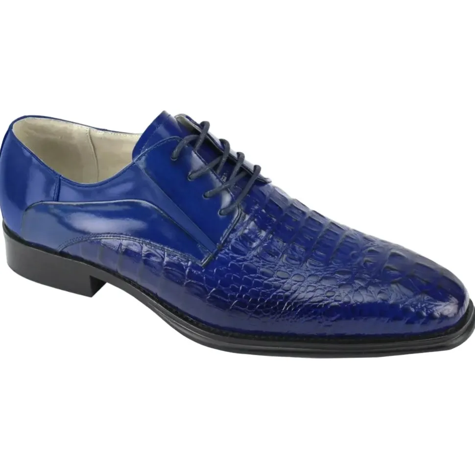 Mason Collection - Cobalt Alligator Texture Oxford Dress Shoes