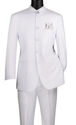 Master Collection - Regular Fit Men's 2 Piece Banded Collar Tuxedo White
