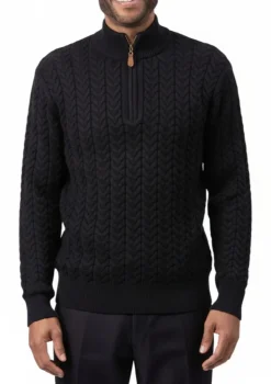 Men's Black Quarter Zip Knit Sweater