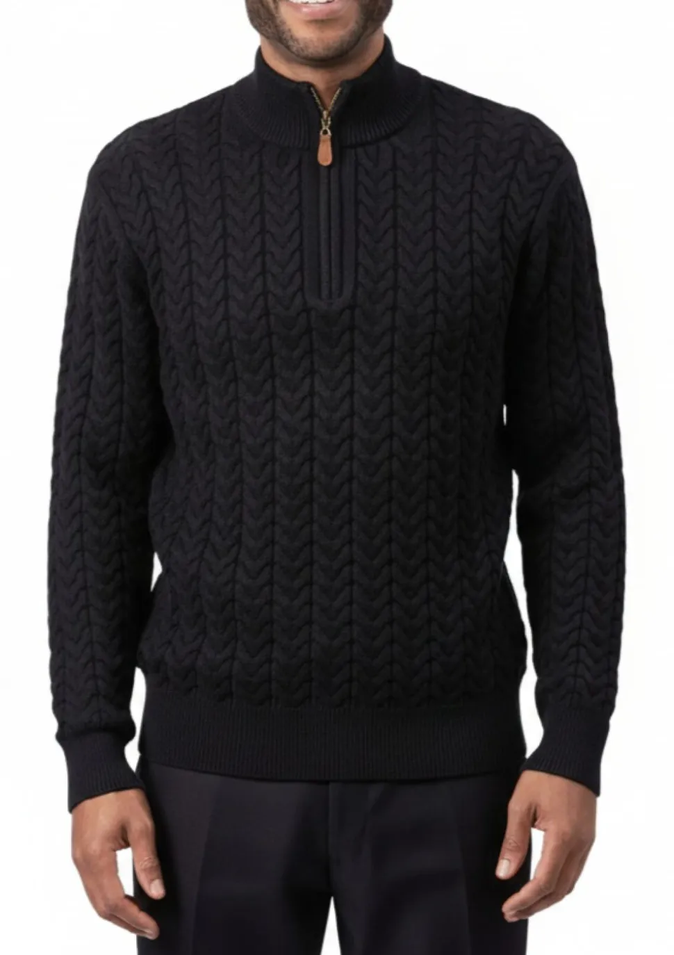 Men's Black Quarter Zip Knit Sweater