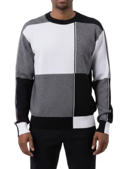 Men's Black/White Color Block Knit Sweater