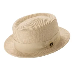 Men's Braided Hat Pork Pie Style in Beige