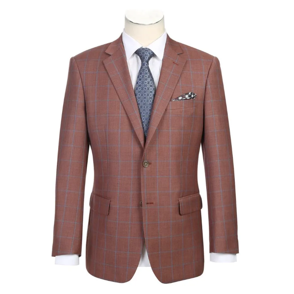 Men's Brown Classic Fit Wool Plaid Blazer