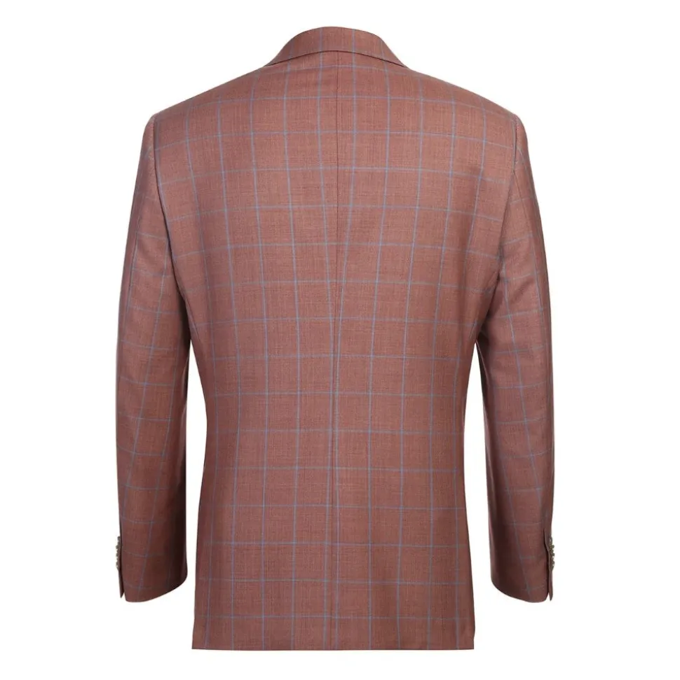 Men's Brown Classic Fit Wool Plaid Blazer