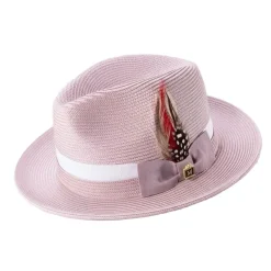 Men's Mauve Solid Braided Fedora With White Ribbon