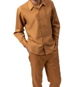 Men’s 2 Piece Cappuccino Textured Pattern Long Sleeve Walking Suit