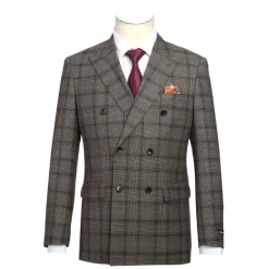 Men's 2 Piece Double Breasted Wool Blend Brown Slim Fit Suit