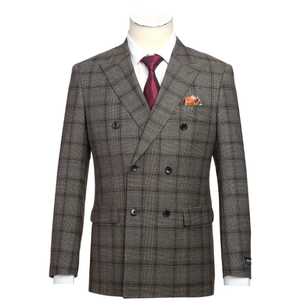 Men's 2 Piece Double Breasted Wool Blend Brown Slim Fit Suit