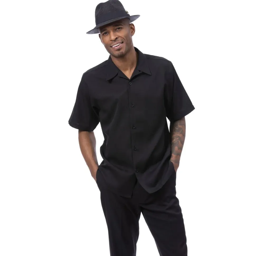 Men's 2 Piece Short Sleeve Black Walking Suit