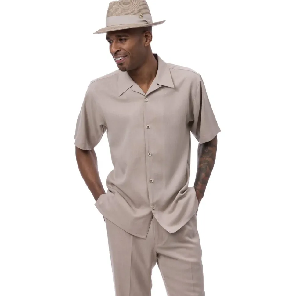 Men's 2 Piece Short Sleeve Oatmeal Walking Suit