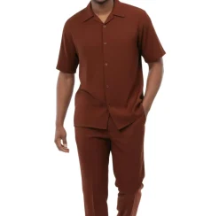 Men's 2-Piece Short Sleeve Summer Walking Suit Set - Maroon