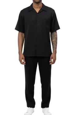 Men's 2 Piece Walking Suit Summer Short Sleeves in Black