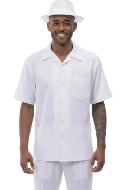 Men's 2 Piece Walking Suit Summer Short Sleeves in White