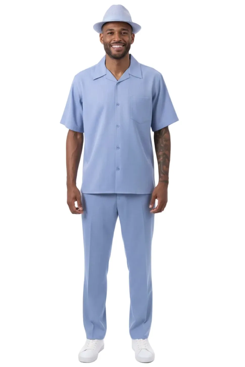 Men's 2 Piece Walking Suit Summer Short Sleeves in Carolina Blue