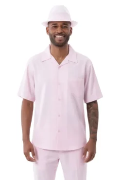 Men's 2 Piece Walking Suit Summer Short Sleeves in Pink