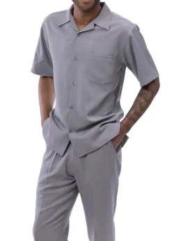 Men's 2 Piece Walking Suit Summer Short Sleeves in Gray