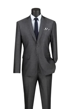 Men's Slim Fit 2 Piece Suit Single Breasted 2 Button Design Smoke