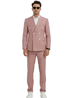 Men's Slim Fit Pink 2 Piece Double Breasted Pinstripe Suit
