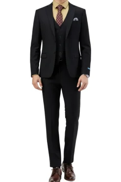 Men's Slim Fit Solid Black 3 Piece Suit