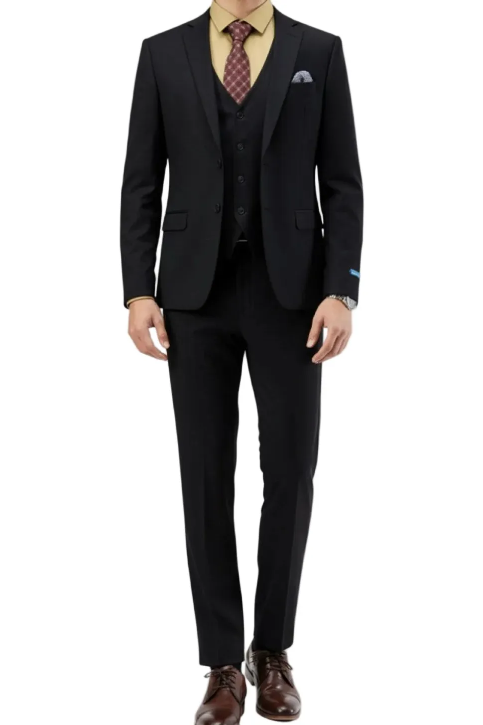 Men's Slim Fit Solid Black 3 Piece Suit