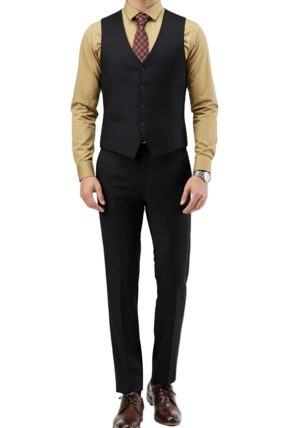 Men's Slim Fit Solid Black 3 Piece Suit