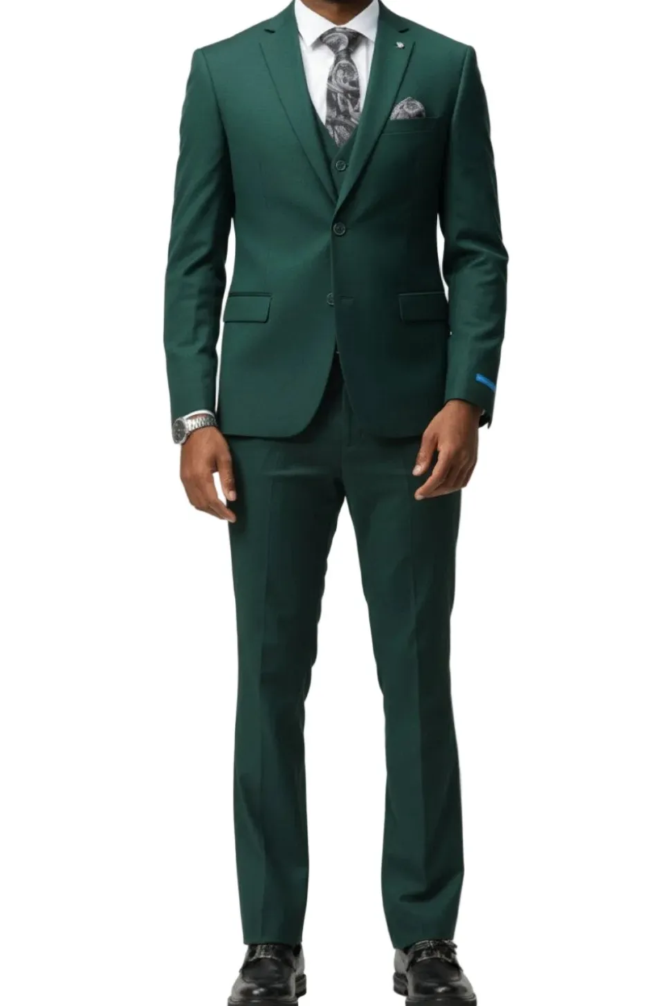 Men's Slim Fit Solid Green 3 Piece Suit