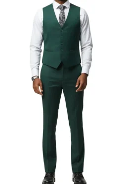 Men's Slim Fit Solid Green 3 Piece Suit