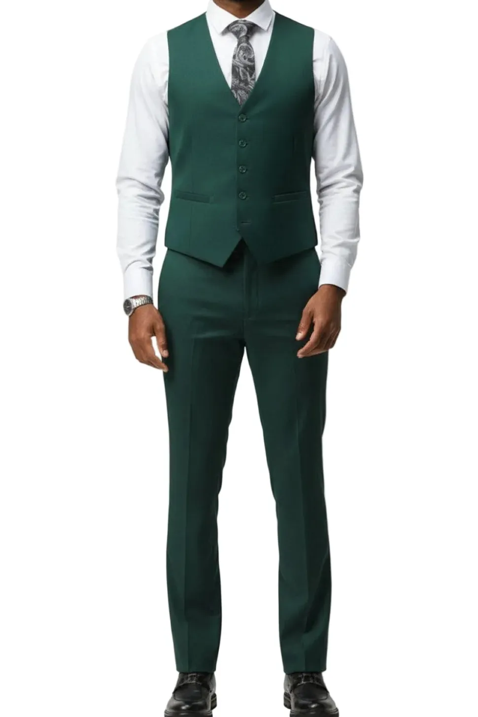 Men's Slim Fit Solid Green 3 Piece Suit