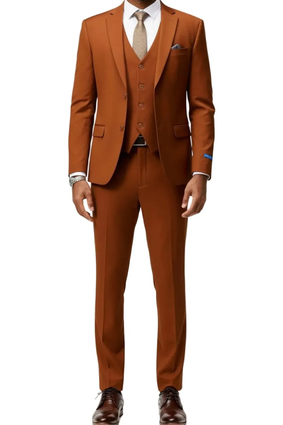 Men's Slim Fit Solid Light Brown 3 Piece Suit