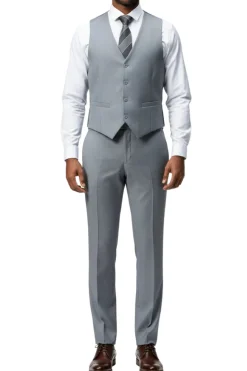 Men's Slim Fit Solid Medium Gray 3 Piece Suit